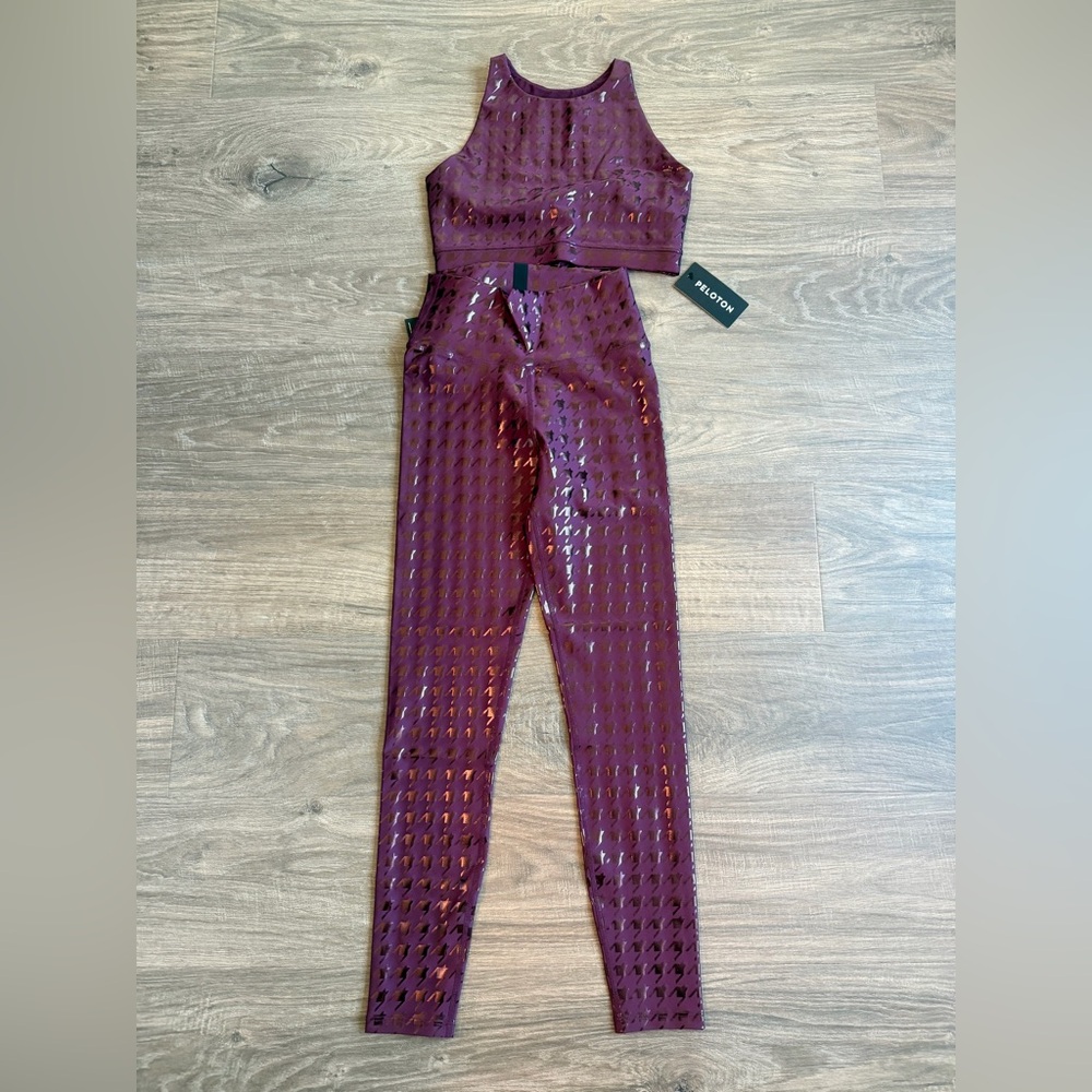 Peloton Burgundy Houndstooth Bra and Leggings Set
